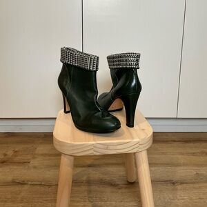 Hunter Green Ankle Booties with Houndstooth accent
